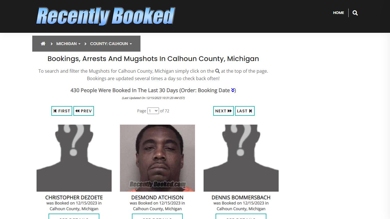 Bookings, Arrests and Mugshots in Calhoun County, Michigan